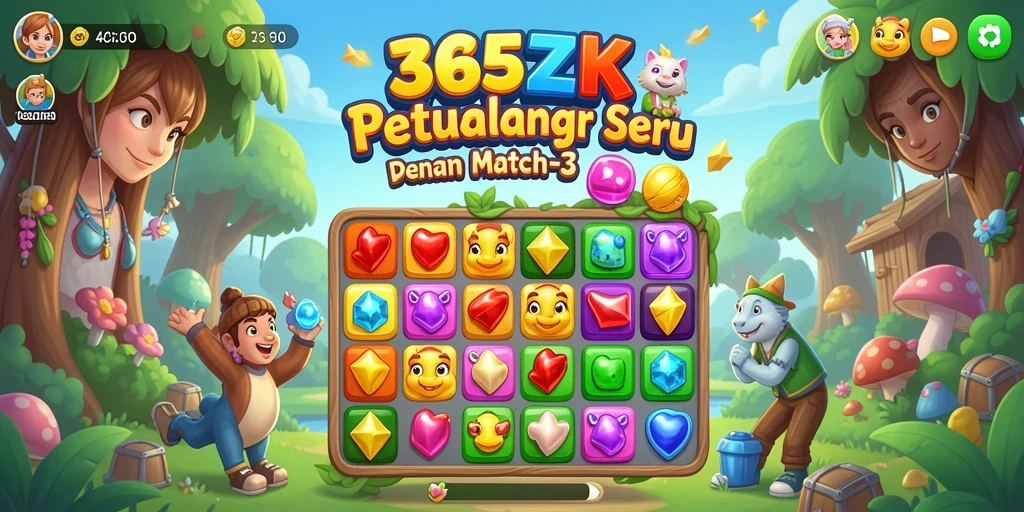 Tampilan permainan Match-3 yang menawan dan penuh warna.