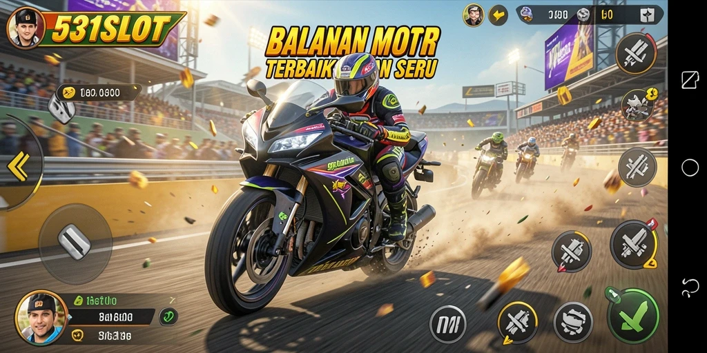 Screenshot gameplay 531SLOT dengan aksi balapan motor yang intens.