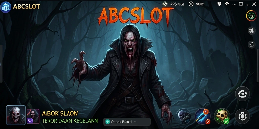 Screenshot utama ABCSLOT menampilkan suasana mencekam dengan gameplay horror.