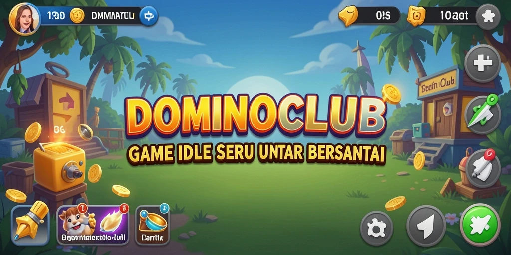 Screenshot menunjukkan gameplay seru di DOMINOCLUB dengan elemen Idle yang menarik.