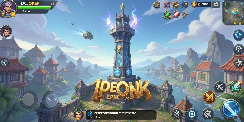 Screenshot gameplay IDCJOKER yang menampilkan menara berstrategi melawan gelombang musuh.