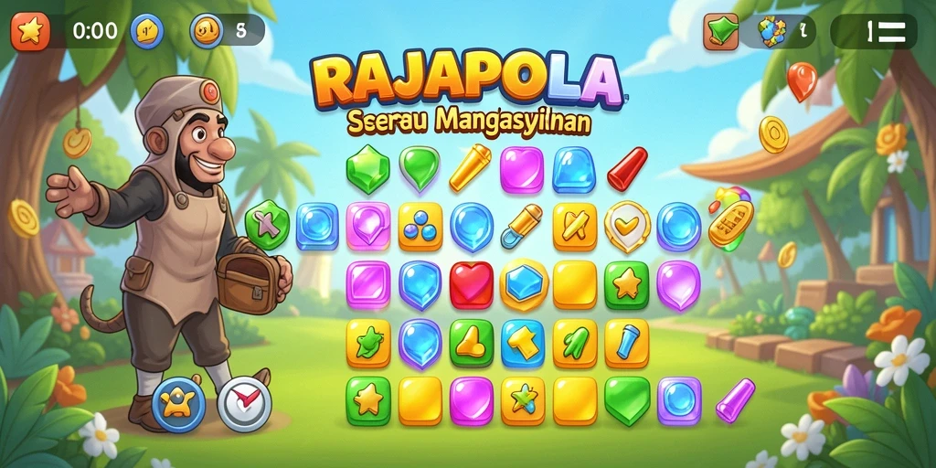 Screenshot gameplay RAJAPOLA yang menarik dan penuh warna.