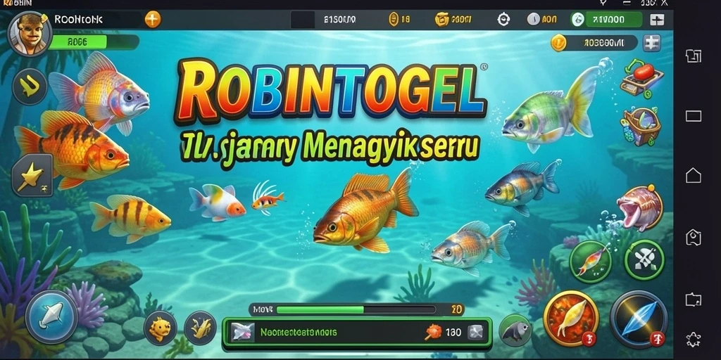 Screenshot gameplay <strong>ROBINTOGEL</strong> menampilkan aksi memancing yang mendebarkan.