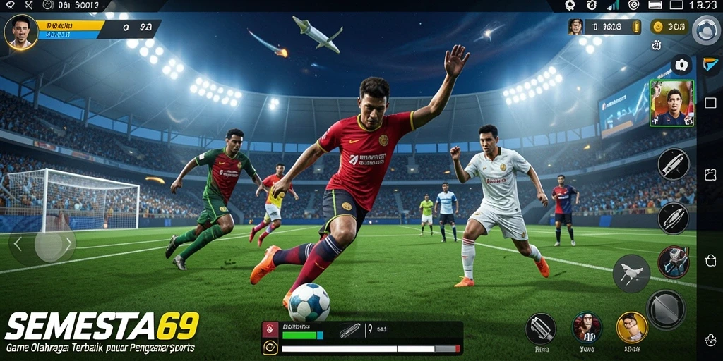 Screenshot SEMESTA69 menunjukkan aksi seru di arena olahraga.